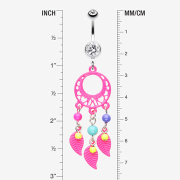 Detail View 1 of Enchanted Loop Dream Catcher Belly Ring-Pink